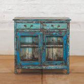 Rustica Vintage Reclaimed Wood Glass Door Cabinet Blue